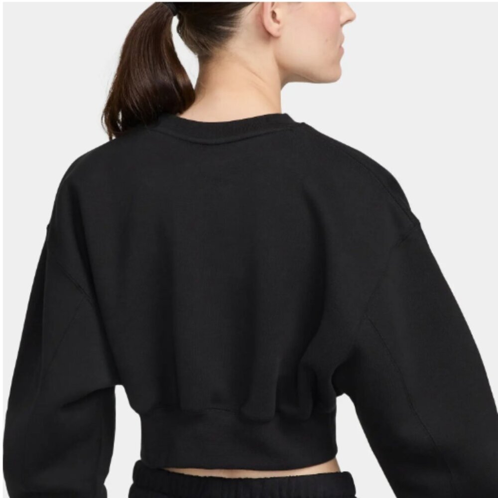 NWT Air Jordan Womens Flight Fleece Crop Sweatshirt Black Logo Pullover Hoodie M - Picture 3 of 13